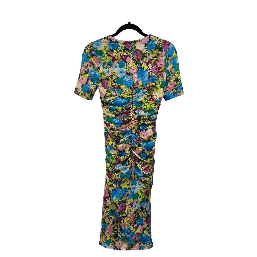 Black Halo dress Delina floral print ruched midi sheath size 0 - Picture 5 of 8